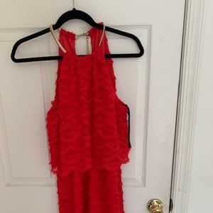 Elegant fancy dress by Guess/Haltered neck with gold chain accent closure